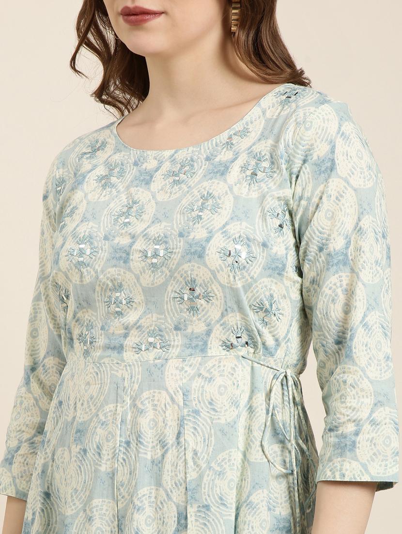 women sea green round neck anarkali kurta - 20961010 - Zoom Image - 5