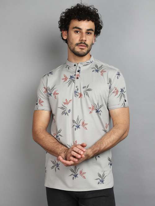 men mandarin neck printed t-shirt - 20965892 - Very Small Image - 1