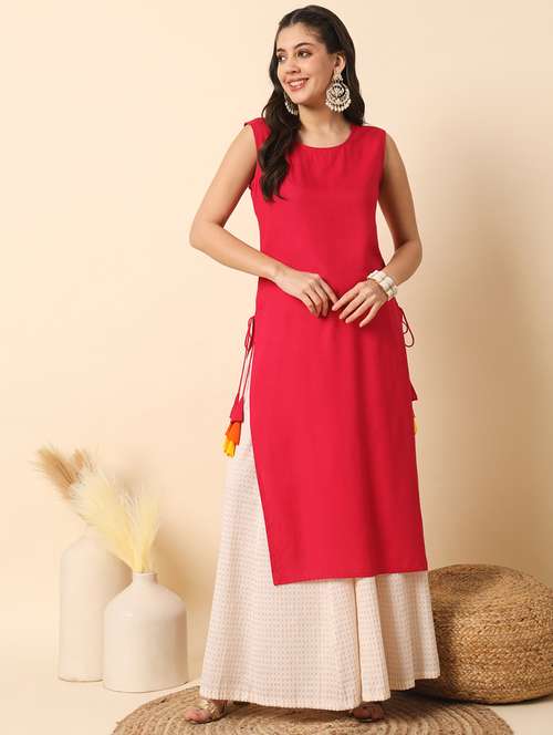 women solid sleveless straight kurta - 20996153 - Very Small Image - 1