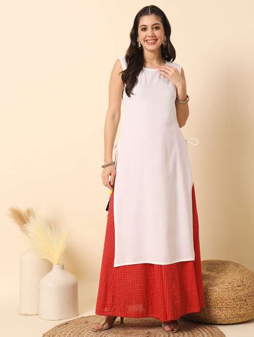 women solid sleveless straight kurta - 20996160 - Very Small Image - 1