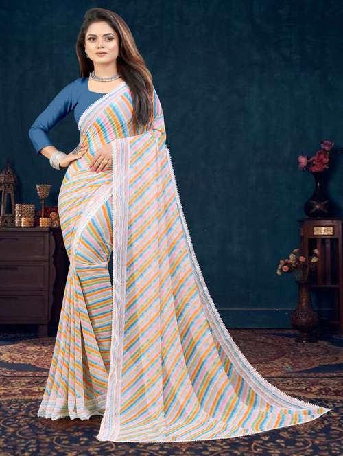 women leheriya printed lace work saree with blouse - 20999970 - Very Small Image - 1