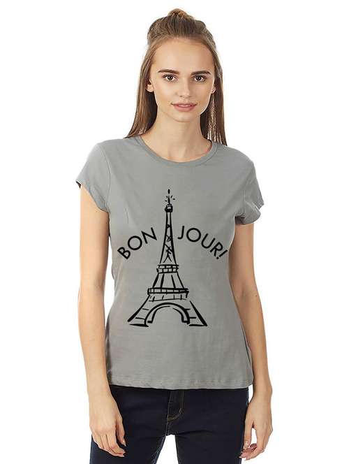women round neck front print t-shirt - 21015606 - Very Small Image - 1