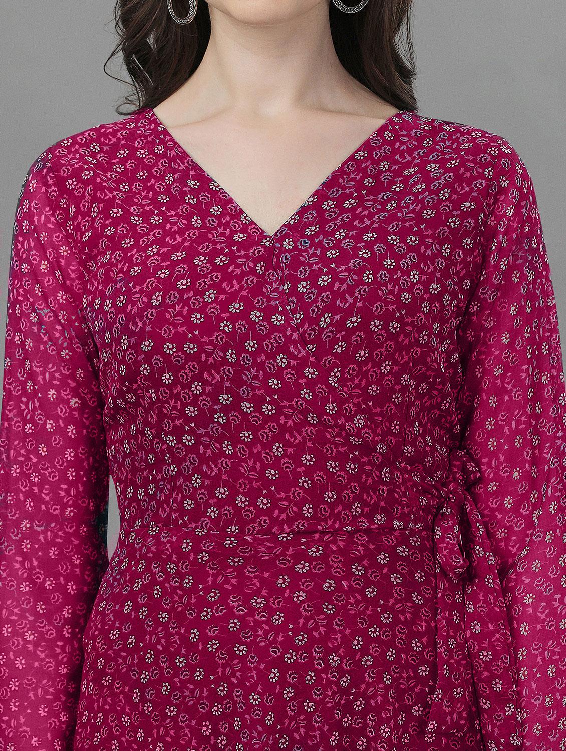 women pink v neck fit & flare dress - 21020255 - Standard Image - 3