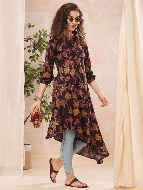 purple viscose asymmetric kurta - 21025268 - Very Small Image - 1