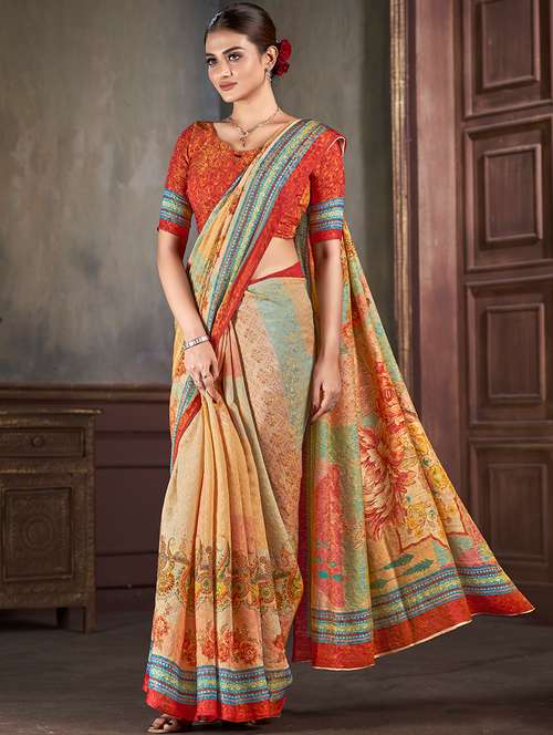 women floral printed saree with blouse - 21033981 - Very Small Image - 1