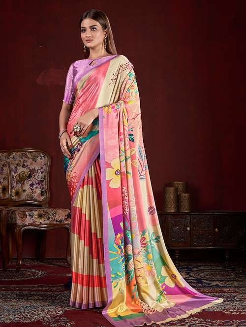 women multi color printed saree with blouse - 21034039 - Very Small Image - 1