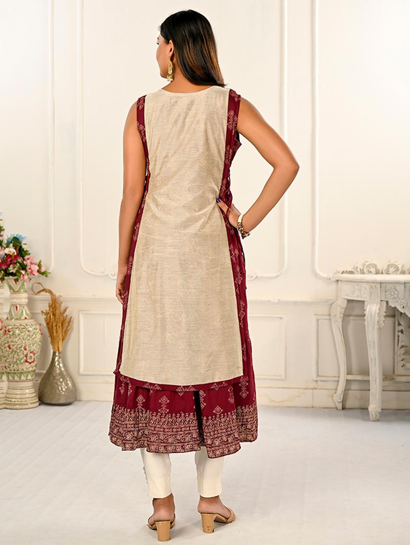 women round neck sleeveless layered kurta - 21034136 - Standard Image - 2