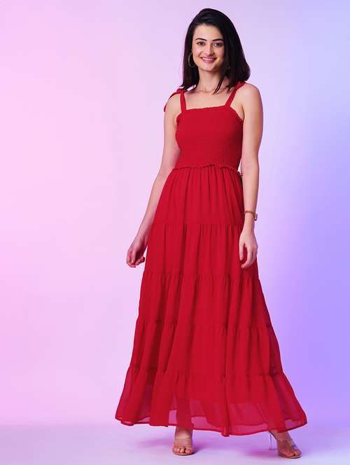 red georgette tiered dress  - 21034538 - Very Small Image - 1