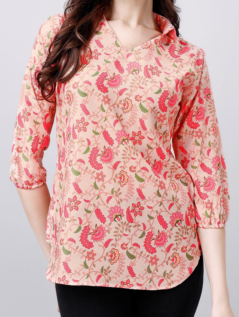 women pink floral printed casual top - 21052651 - Standard Image - 4
