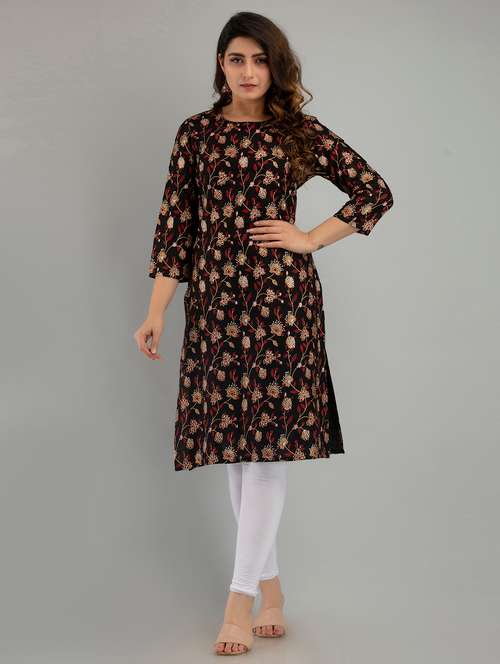 women black round neck straight kurta - 21056004 - Very Small Image - 1