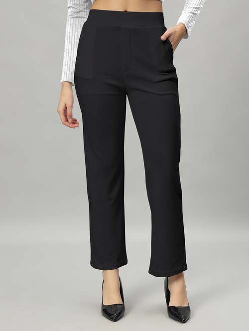 women mid-rise solid flat front trouser - 21056013 - Very Small Image - 1