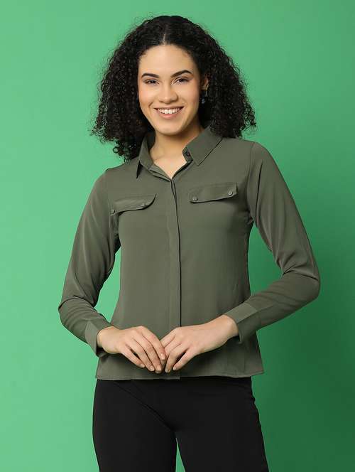 women green cotton regular shirt - 21056719 - Very Small Image - 1