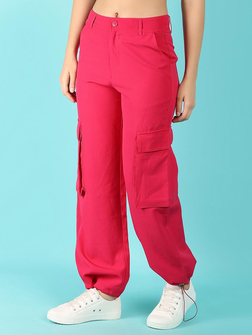 women solid pink cargo pants - 21092646 - Standard Image - 2