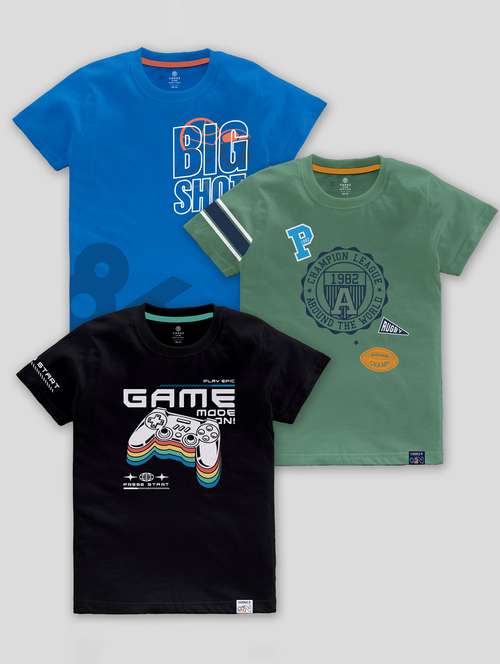 boys round neck printed set of 3 regular t-shirt - 21099039 - Very Small Image - 1