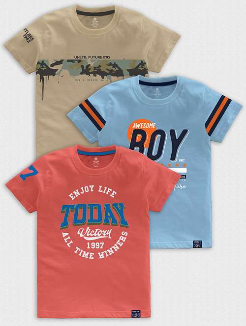 pack of 3 multi colored front print t-shirt - 21099132 - Very Small Image - 1