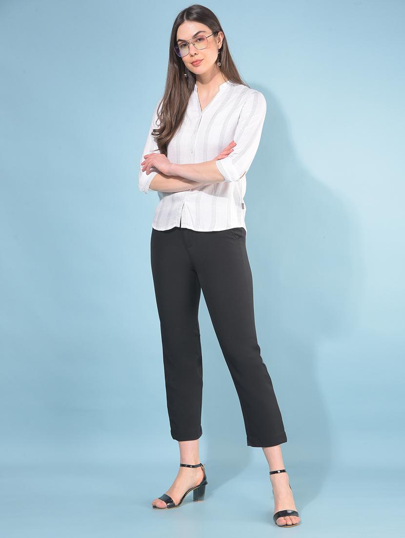 women striped mandrain neck shirt - 21110830 - Zoom Image - 4
