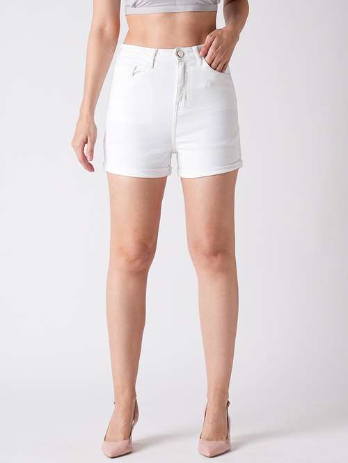 globus women white mid-rise slim fit denim short - 21116243 - Very Small Image - 1