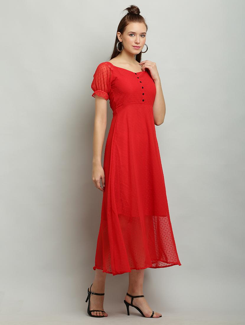 women solid puff sleeves a-line dress - 21130190 - Zoom Image - 3
