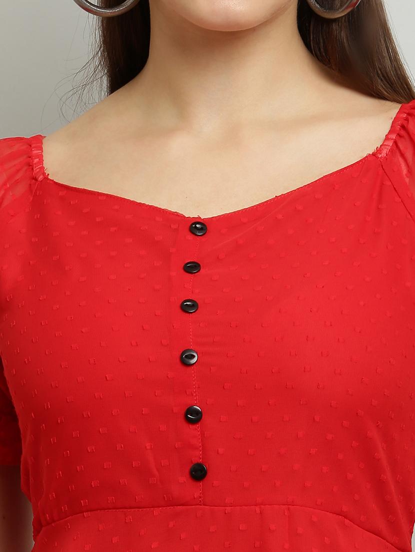 women solid puff sleeves a-line dress - 21130190 - Zoom Image - 5