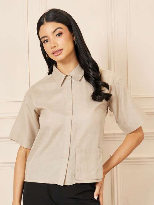 women solid collared shirt - 21135644 - Very Small Image - 1