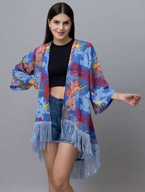 women blue printed kimono sleeves shrug - 21137837 - Very Small Image - 1