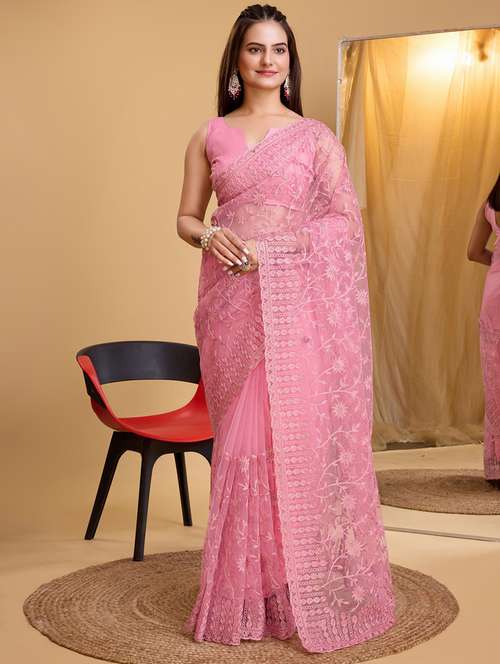 women pink embroidered saree with blouse - 21139838 - Very Small Image - 1