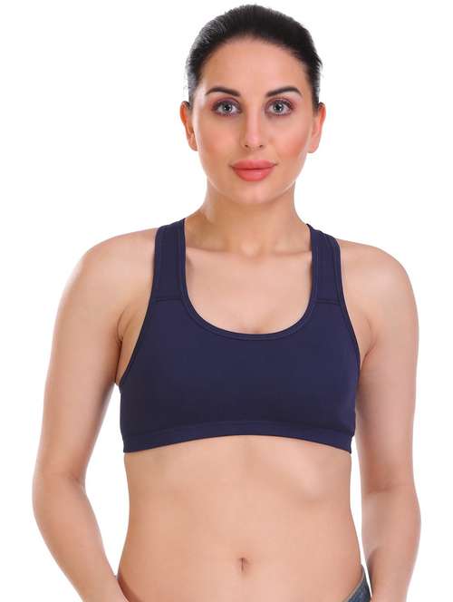 navy blue cotton blend sports bra - 21141040 - Very Small Image - 1