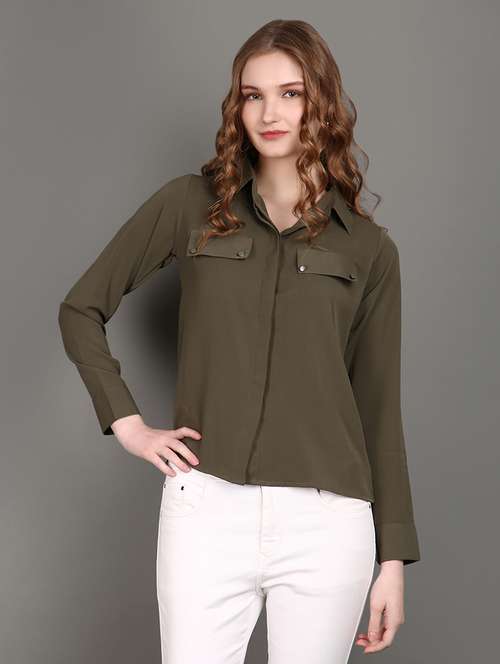 women solid collared long sleeves shirt - 21143343 - Very Small Image - 1