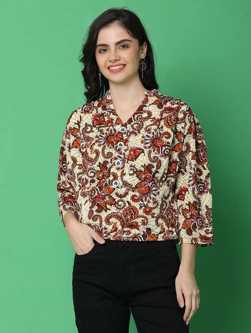 women cream polyester regular top - 21151485 - Very Small Image - 1