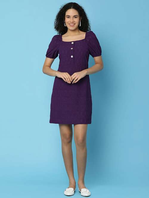women purple cotton a-line dress - 21153556 - Very Small Image - 1