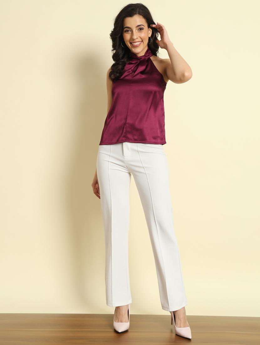 women solid halter neck satin top - 21161279 - Zoom Image - 3