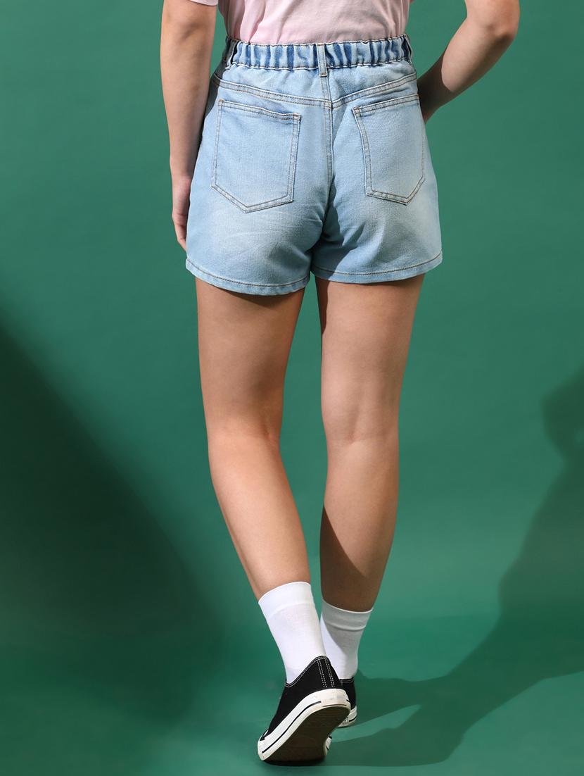 light blue cotton blend denim shorts - 21178214 - Zoom Image - 3