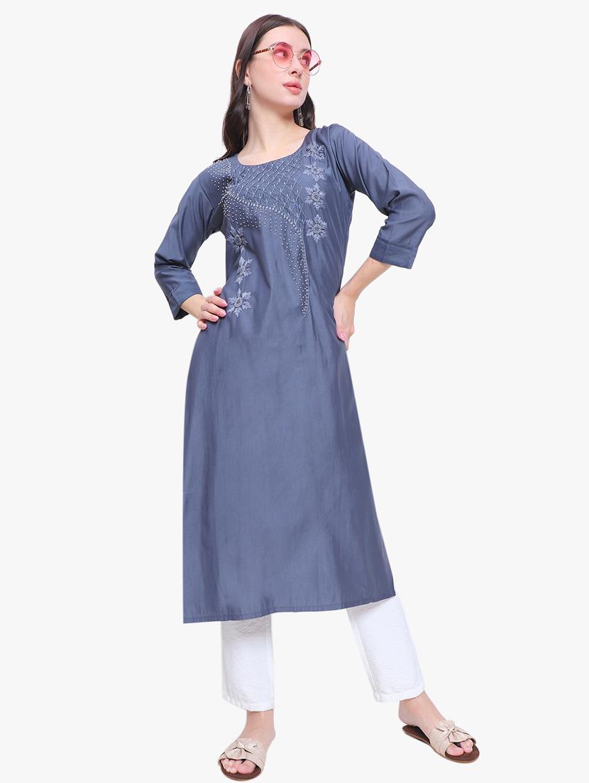 women three quarter sleeve straight kurta - 21185452 - Zoom Image - 3