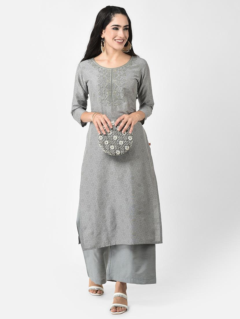 women three quarter sleeve straight kurta - 21219837 - Standard Image - 4