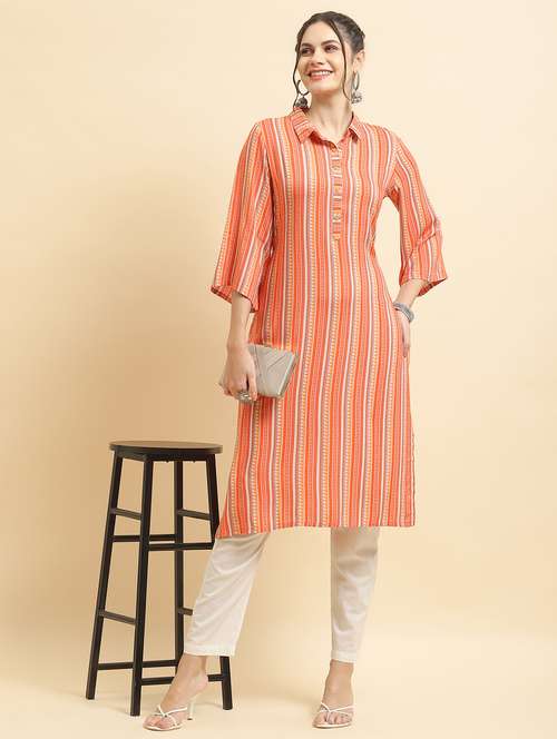 women three quarter sleeve straight kurta - 21221800 - Very Small Image - 1