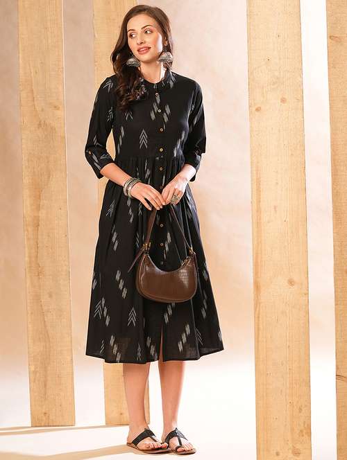 globus women black allover printed a-line midi workwear dress - 21225826 - Very Small Image - 1