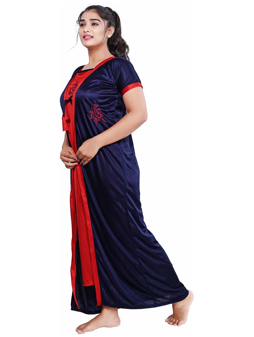 women solid satin nighty with robe - 21231494 - Standard Image - 3