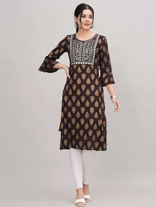 women three quarter sleeve printed straight kurta - 21232025 - Very Small Image - 1