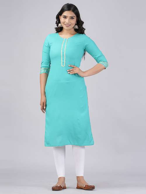 women three quarter sleeve straight kurta - 21232073 - Very Small Image - 1
