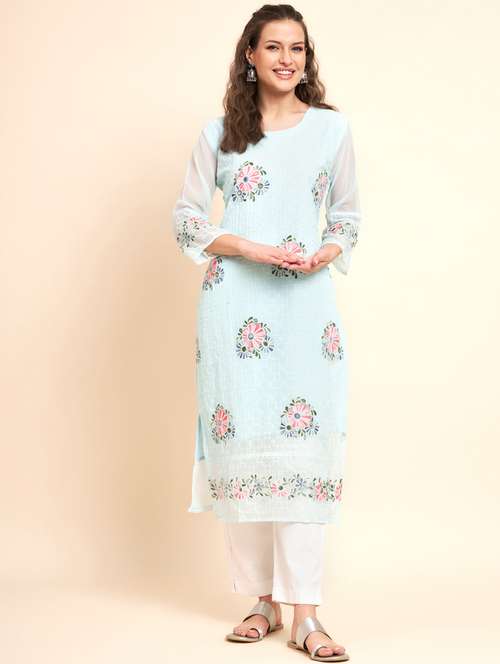 women three quarter sleeve straight kurta - 21246612 - Very Small Image - 1