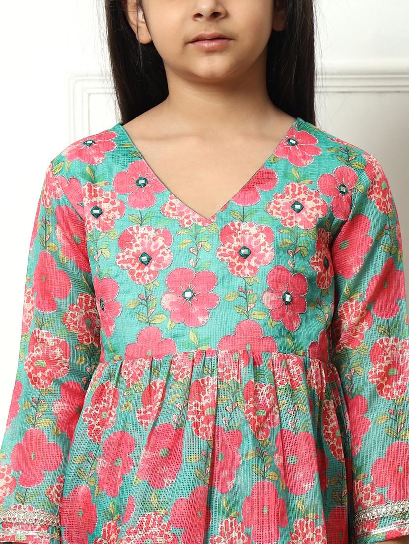 girls printed cotton kurta palazzo suit set - 21254054 - Standard Image - 5