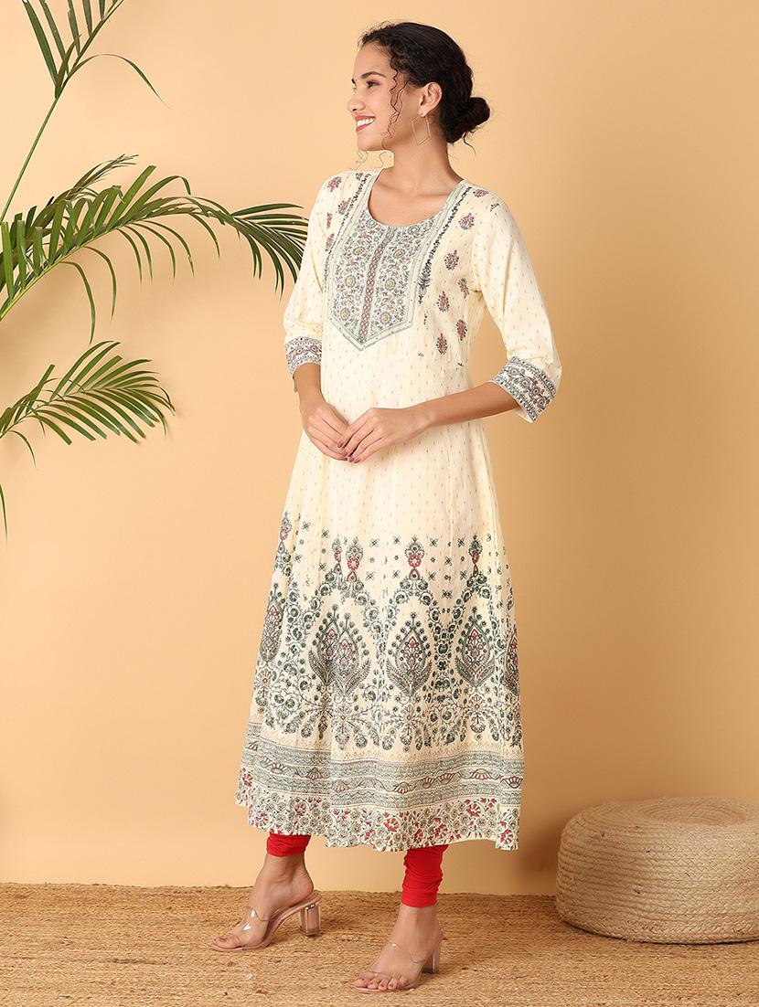 women printed three quarter sleeves anarkali kurta - 21260190 -  Standard Image - 1