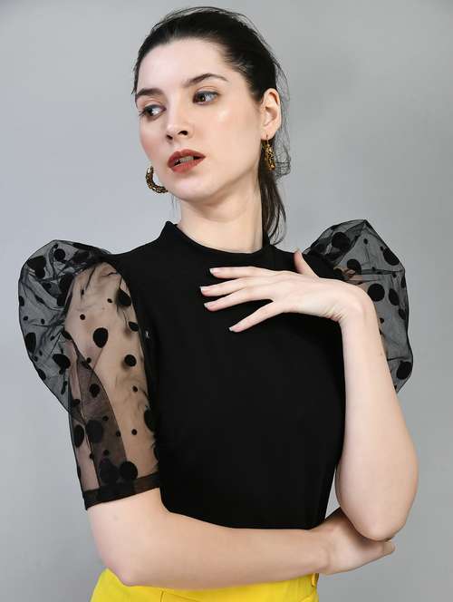 women solid puff sleeves top - 21269543 - Very Small Image - 1