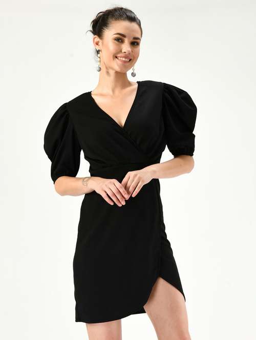 black lycra blend a-line dress - 21269971 - Very Small Image - 1