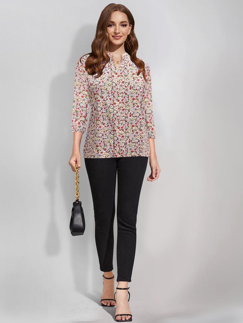 nude brown printed polyester regular top - 21283366 - Zoom Image - 3