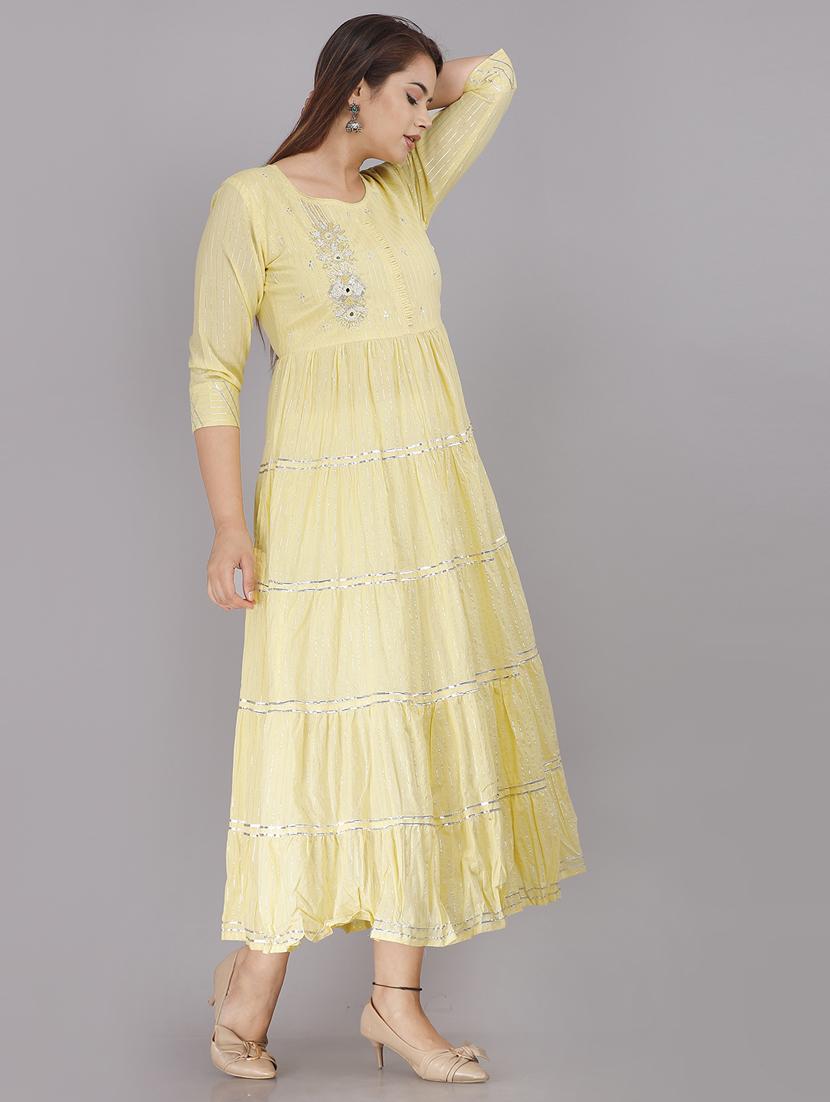 women lime cotton tiered ethnic dress - 21288727 - Zoom Image - 2