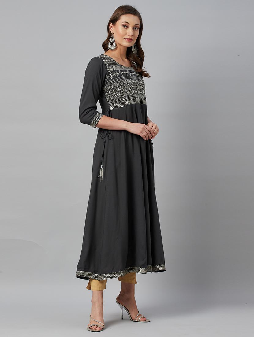 women grey viscose anarkali kurta - 21288733 - Standard Image - 2