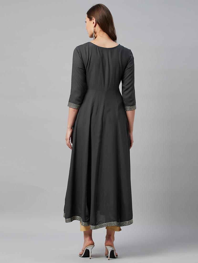women grey viscose anarkali kurta - 21288733 - Zoom Image - 4
