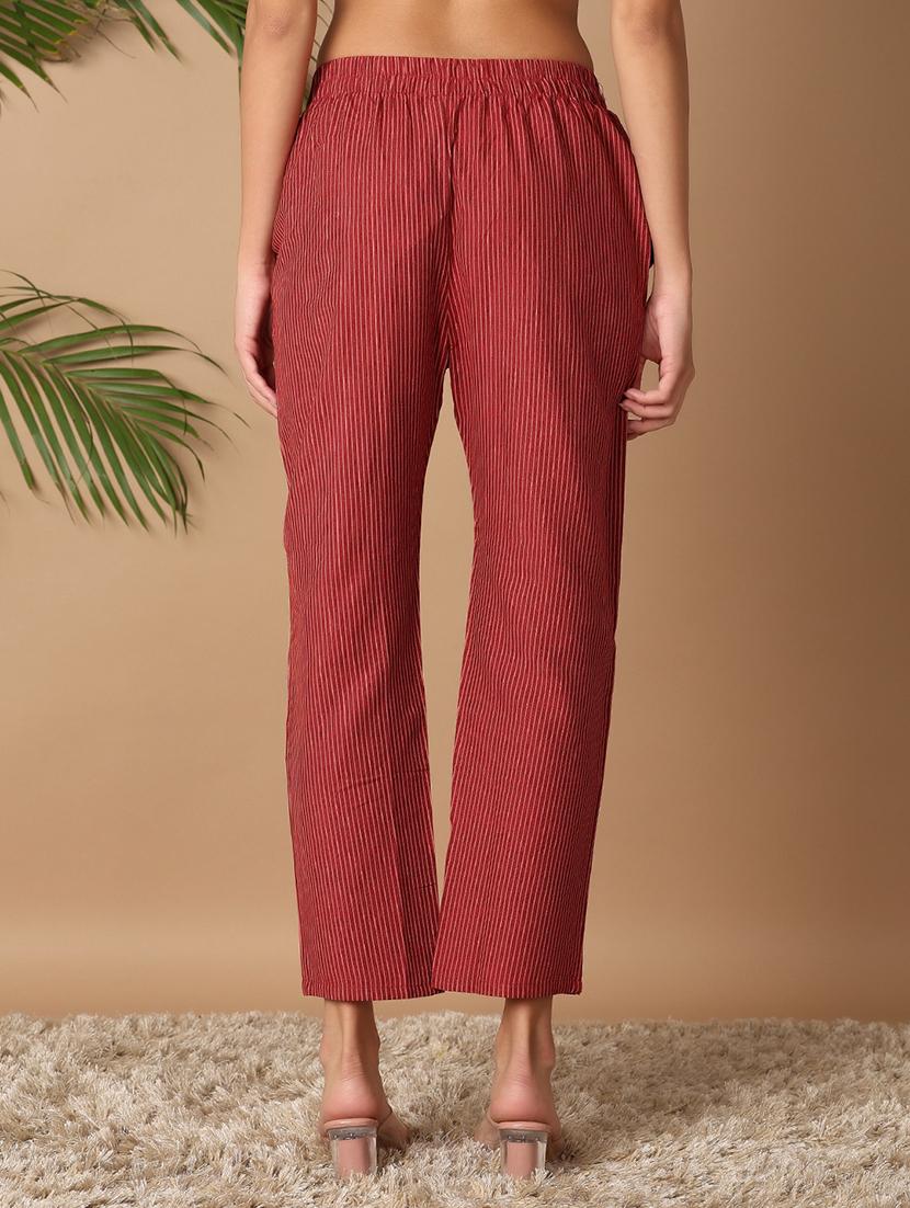 women maroon cotton cigarette pants - 21289683 - Zoom Image - 3