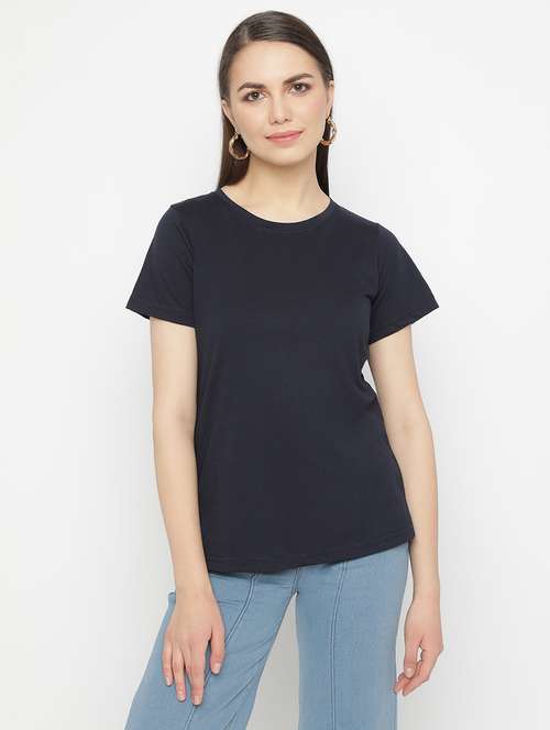 navy blue cotton plain tshirt - 21290761 - Very Small Image - 1